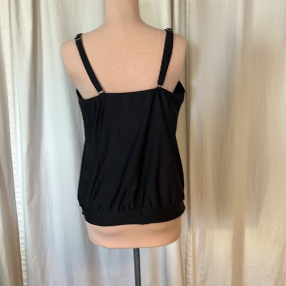 Adjustable Strap Built In Bra Black Tank Top Swim Top Only - Picture 3 of 9